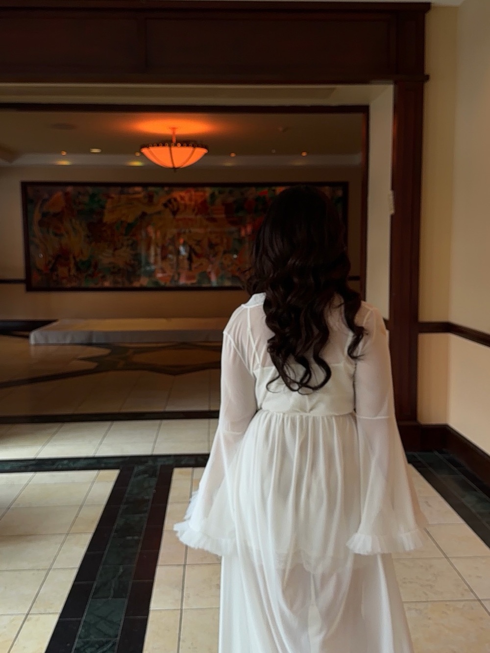 White Sheer Ruffle Trim Wrap Robe - Picture 5 of 7